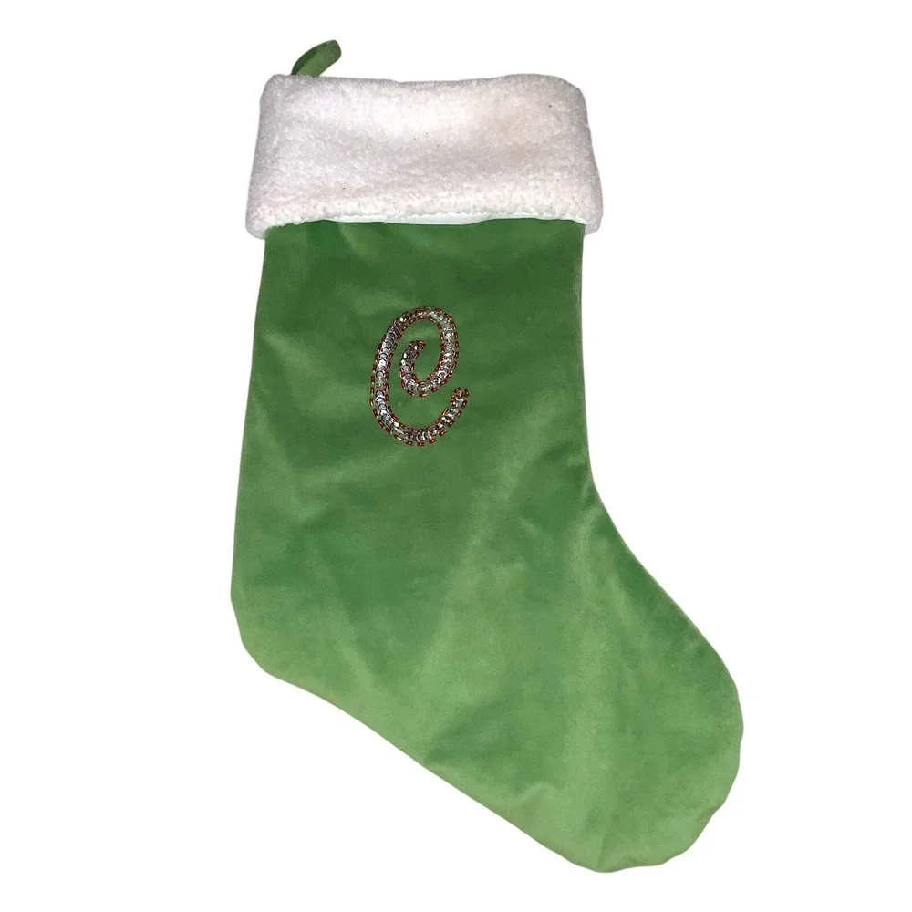 Target Green Christmas Stocking Monogram Letter C Sequin Bead Initial Plush 2011